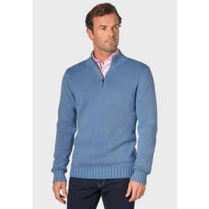 Edmonds Blue Washed Cotton Zip Neck Jumper