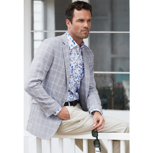 Tailored Fit Pigott Silver Blue Check Linen Blend Jacket