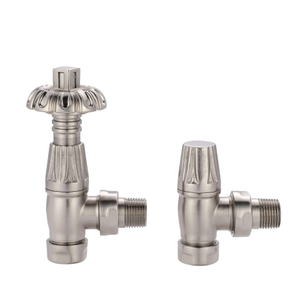 Angled Thermostatic Radiator Valve & Lockshield – Antique – Satin Nickel