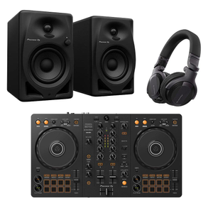 Pioneer DDJFLX4 2-Channel DJ Controller Pack w/ DM40D Monitors & HDJ-CUE1 Headphones