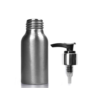 50ml Brushed Aluminium Metal Bottle With Premium Lotion Pump - Black/Silver
