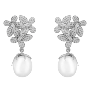 Flowers Pearl Earrings Silver White