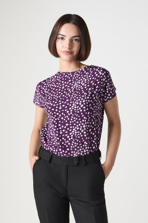 SJ Women's Slash Neck Print Blouse, Plum Abstract Spot