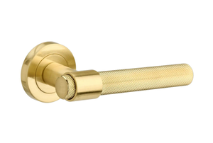 Kensington Knurled Lever on Rose Door Handle - Brushed Brass - Pair - Designer Levers