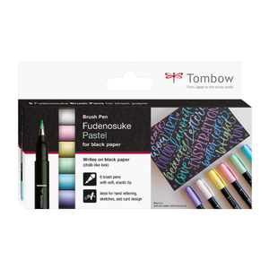 Tombow Fudenosuke Pastel Brush Pen for Black Paper Assorted Set of 6