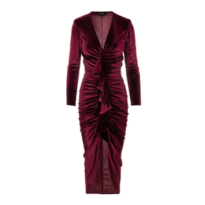 Velvet Burgundy Midi Ruffle Dress (M)