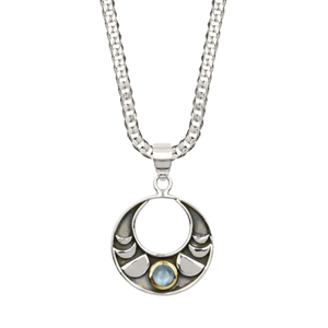 Moon Phase Men's Silver Necklace - Moonstone (22")