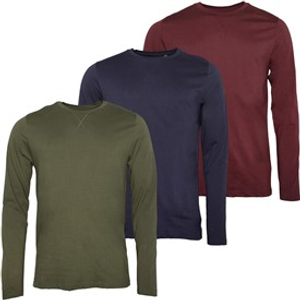 Brave Soul Mens Trial Three Pack Long Sleeve Tops Navy/Khaki/Burgundy