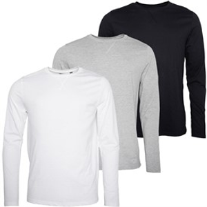 Brave Soul Mens Trial Three Pack Long Sleeve Tops Black/White/Light Grey Marl