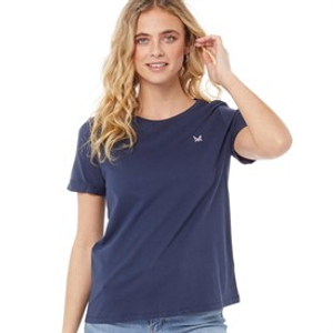 Crew Clothing Womens Roll Sleeve Round Neck T-Shirt Navy