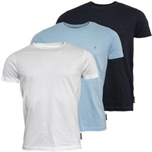 French Connection Mens Three Pack Crew T-Shirts Multi - Marine/Sky Melange/White