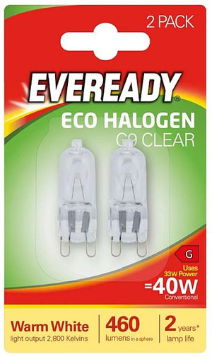 Eveready G9 40W Clear Halogen Capsule Light Bulb - Pack of 2