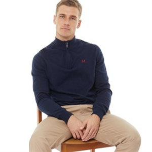 Crew Clothing Mens 1/4 Zip Neck Fine Cotton Jumper Navy