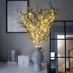 3 Battery Olive Leaf Branch Lights 60 Warm White LEDs