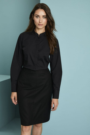 SJ Women's Long Sleeve Mandarin Collar Shirt, Black