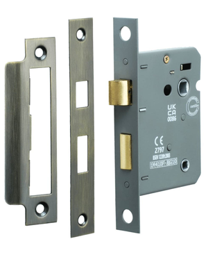 Bathroom Door Mortice Lock - UKCA/CE Certified - Fire Tested - 76mm - Antique Brass - Security Solutions
