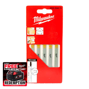 Milwaukee 4932254071 Jigsaw Blades T111C Wood Traditional Cut 75mm x 8 TPI (5 Pack)