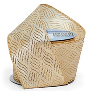 Satin Gold Wavy Glitter Lines Ribbon - 2-1/2" X 10 Yards - Polyester - Embellishments & Trims by Paper Mart