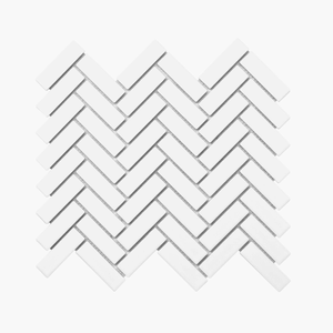 Porcelain Mosaic Herringbone 25x75mm Gloss White