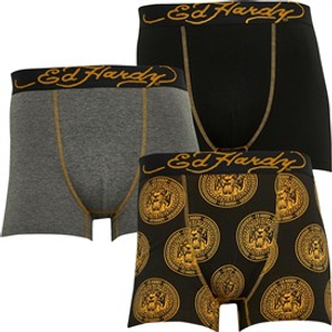 Ed Hardy Mens Sandro Three Pack Boxers Black/Black/Charcoal Marl