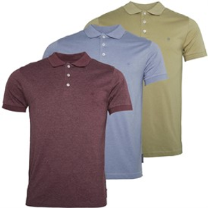 French Connection Mens Three Pack Jersey Polo Shirts Multi Three- Light Khaki/Chateaux Mel/Light Blue Mel