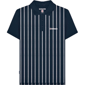 Lambretta Mens Pinstripe Short Sleeve Polo Shirt - L / Navy/White