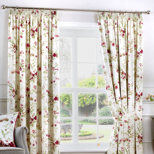 Jeannie Red Floral Pencil Pleat Curtains