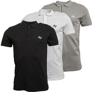 JACK & JONES Mens Joseph Three Pack Polo Shirts White/Black/Grey