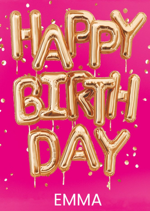 Gold Balloon Typography On A Pink Background Birthday Card