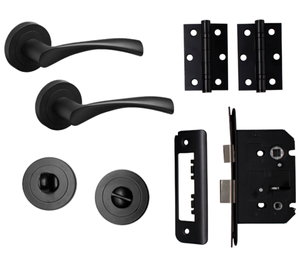 Marvel Lever on Rose Bathroom Lock Door Handle - Matte Black - Complete Door Pack - Designer Levers