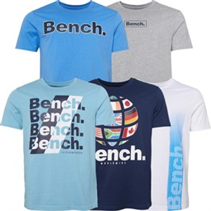 Bench Mens Kibbin Five Pack T-Shirts Denim Blue/Grey Marl/Navy/White/Ice Blue