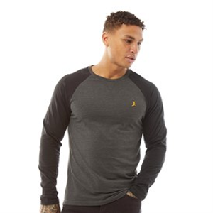 Brave Soul Mens Trent Long Sleeve Top Dark Charcoal Marl/Jet Black