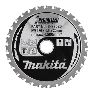 Makita B-33526 TCT Specialized Circular Saw Blade for Metal 136 x 20mm x 30T