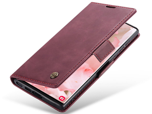 CaseMe Slim Synthetic Leather Wallet Case with Stand for Samsung Galaxy S23 Ultra - Burgundy