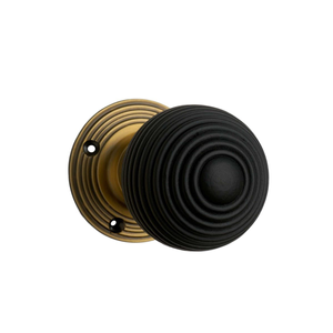 Queen Anne Reeded Door Knob - Natural Wood / Antique Brass - Designer Levers