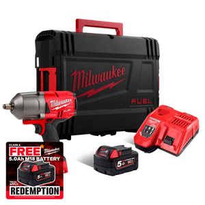 Milwaukee M18 ONEFHIWF12-501X 18V Fuel ONE-KEY Brushless 1/2" Impact Wrench with Friction Ring Kit & 1x 5.0Ah Battery