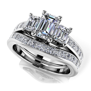 Vibrant Love Emerald Cut Three Stone Bridal Set