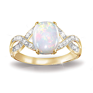 Golden Elegance Opal And Diamond Ring Size 5.5
