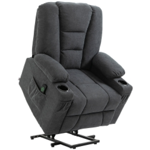 HOMCOM Electric Riser Recliner Armchair， Oversized Chair with Cup Holder & Side Pockets for Elderly in Living Room, Charcoal Grey