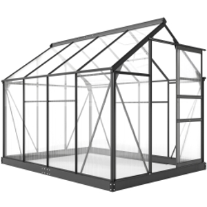 Outsunny 6 x 8ft Polycarbonate Greenhouse, Large Walk in Green House with Slide Door and Window, Garden Plants Grow House with Aluminium Frame and Foundation, Grey