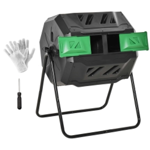 Outsunny 160L 360° Rotating Dual Chamber Composter - Black