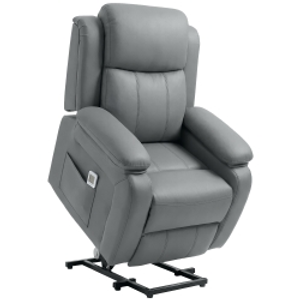 HOMCOM Riser and Recliner Chair with Vibration Massage, PU Leather Power Lift Chair for Elderly, Grey