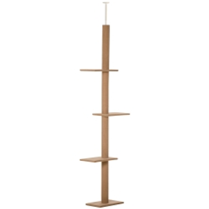 PawHut 260cm Floor To Ceiling Cat Tree for Indoor Cats w/ Three Platforms Activity Centre - Brown