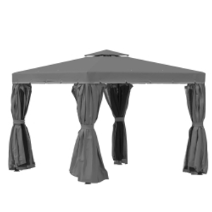 Outsunny 3 x 3(m) Patio Gazebo Canopy Garden Pavilion Tent Shelter Marquee with 2 Tier Water Repellent Roof, Mosquito Netting and Curtains, Aluminium Frame, Dark Grey