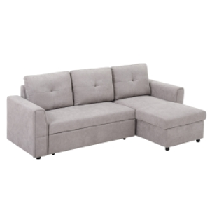 HOMCOM 3 Seater Sofa Bed, Pull Out Sofa Bed with Storage for Living Room, Light Grey