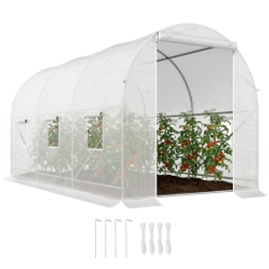 Outsunny 3.5 x 2 x 2 m Large Galvanised Steel Frame Outdoor Poly Tunnel Garden Walk-In Patio Greenhouse - White
