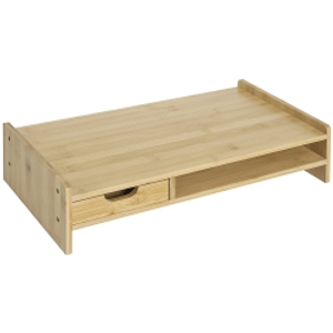 HOMCOM Monitor Riser Laptop PC Plinth Stand TV Computer Desktop Organiser W/ Drawer Bamboo
