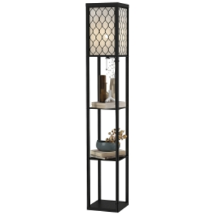 HOMCOM Shelf Floor Lamp Standing Lamp W/4-tier Wooden Open Shelves,26L x 26W x 160Hcm-Black/White