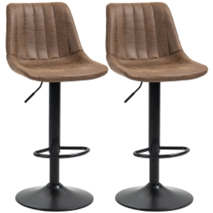 HOMCOM Breakfast Bar Stools Set of 2, 59-80cm Sitting Hight Leather Upholstered Bar Chairs - Brown