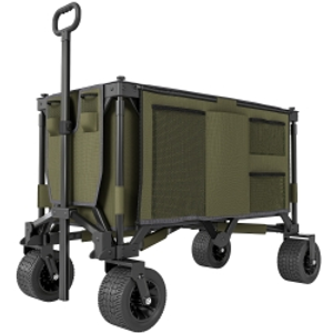 Outsunny 300L Festival Trolley on Wheels, Folding Camping Trolley Cart, Heavy Duty Collapsible Wagon Cart with Wide Wheels, Side Pockets for Outdoor Garden Picnic Beach Shopping Fishing, Green